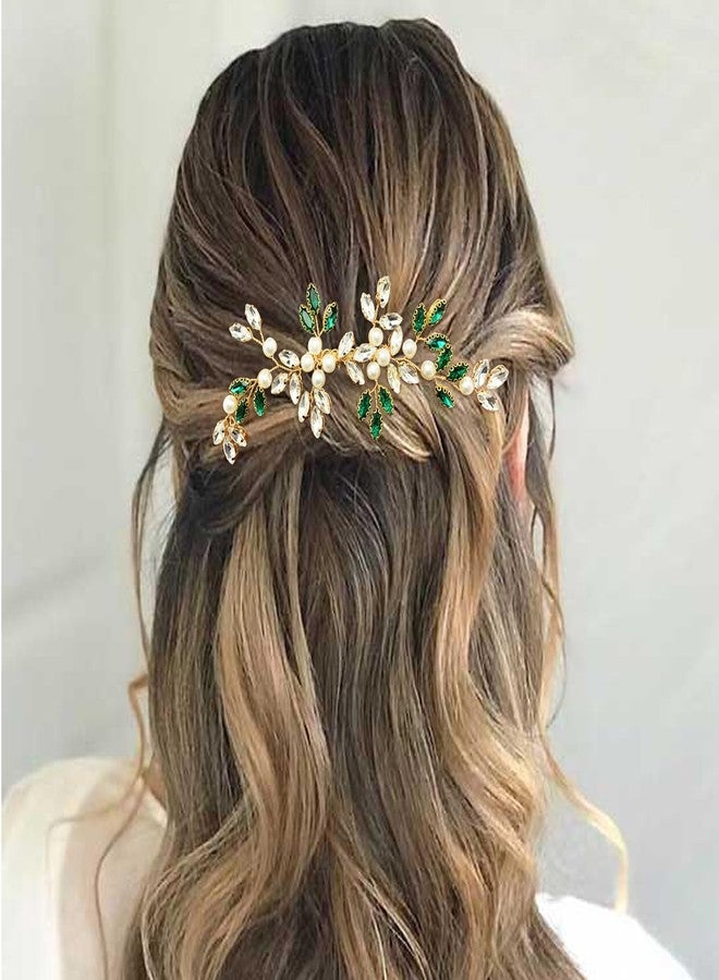 بيتيتو مشط شعر من اللؤلؤ والكريستال من بيتيتو، مزين بأحجار الراين الخضراء والذهبية، إكسسوارات شعر مثالية لحفلات الزفاف للنساء. - Image 2